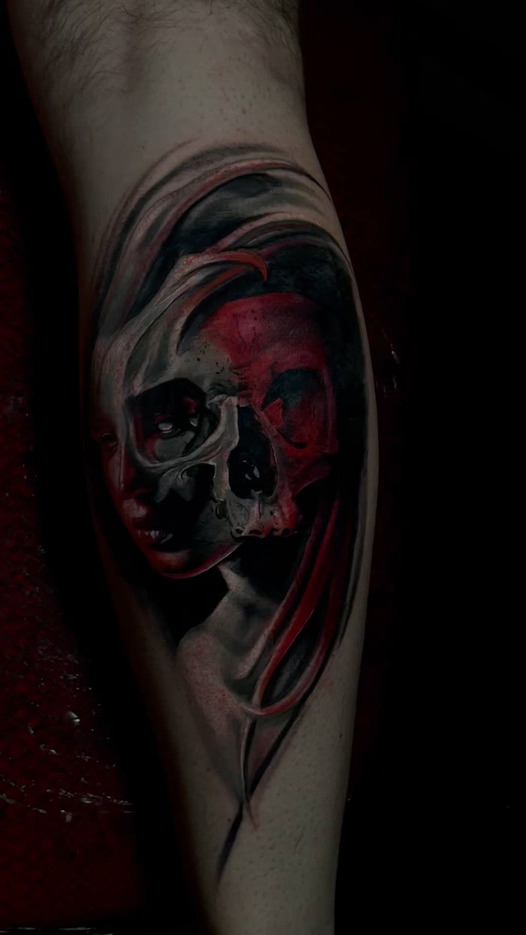 Original dark realism skull tattoo by Mike Myers